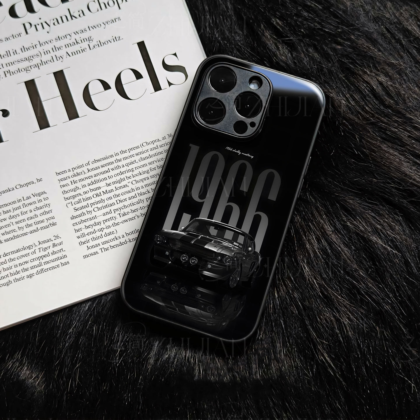 1966野马跑车磁吸磨砂黑框电镀玻璃手机壳适用苹果iphone17promax华为1加ACE3V荣耀60PROIQOOZ10TURBO红米TUR
