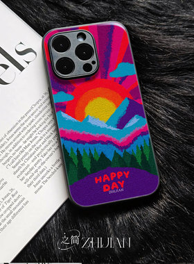 之简ZHIJIAN《炫彩日出》玻璃亮面磨砂手机壳新款小众不撞壳适用苹果17promaxP70PRO红米NOTE15PROPLUS真我14