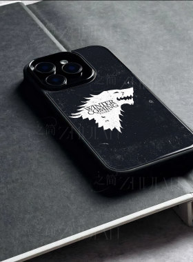 史塔克冰原狼磁吸磨砂黑框玻璃手机壳适用苹果iphone17promax华为小米CIVI5PRO红米TURBO4PRO红米NOTE15PROPL