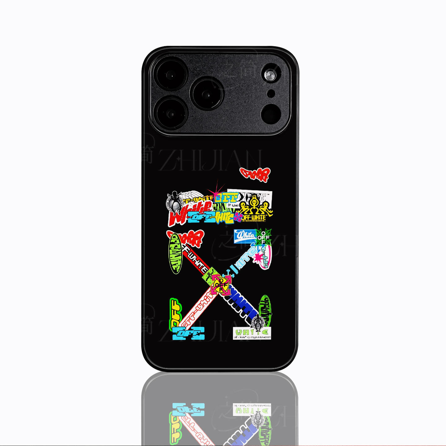 OFFWHITE贴纸磁吸磨砂黑框电镀玻璃手机壳适用苹果iphone17promax华为OPPOFINDX8ULTRAOPPORENO9PROPLUSOPPOF