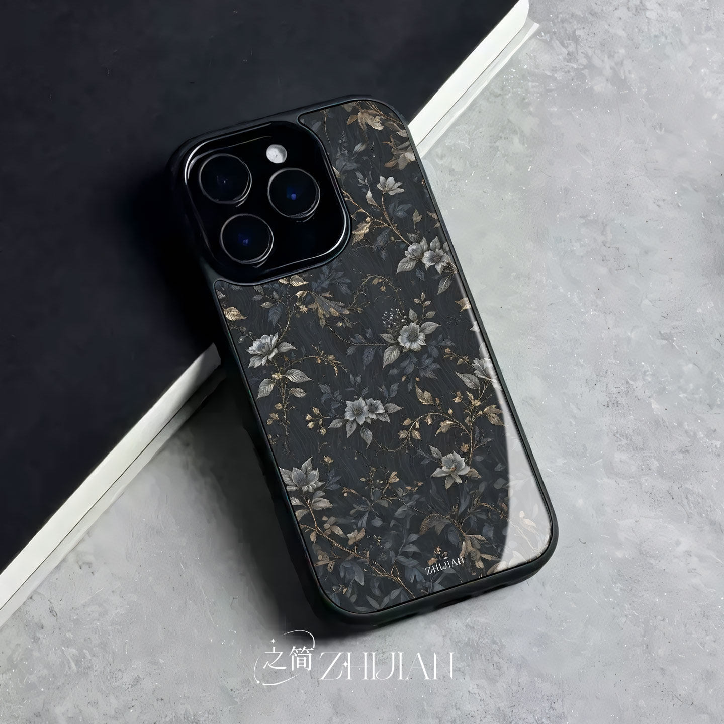 之简ZHIJIAN《暗金花藤》玻璃亮面磨砂手机壳新款小众不撞壳适用苹果17promax小米15SPRO三星S24PLUS荣耀MAGI