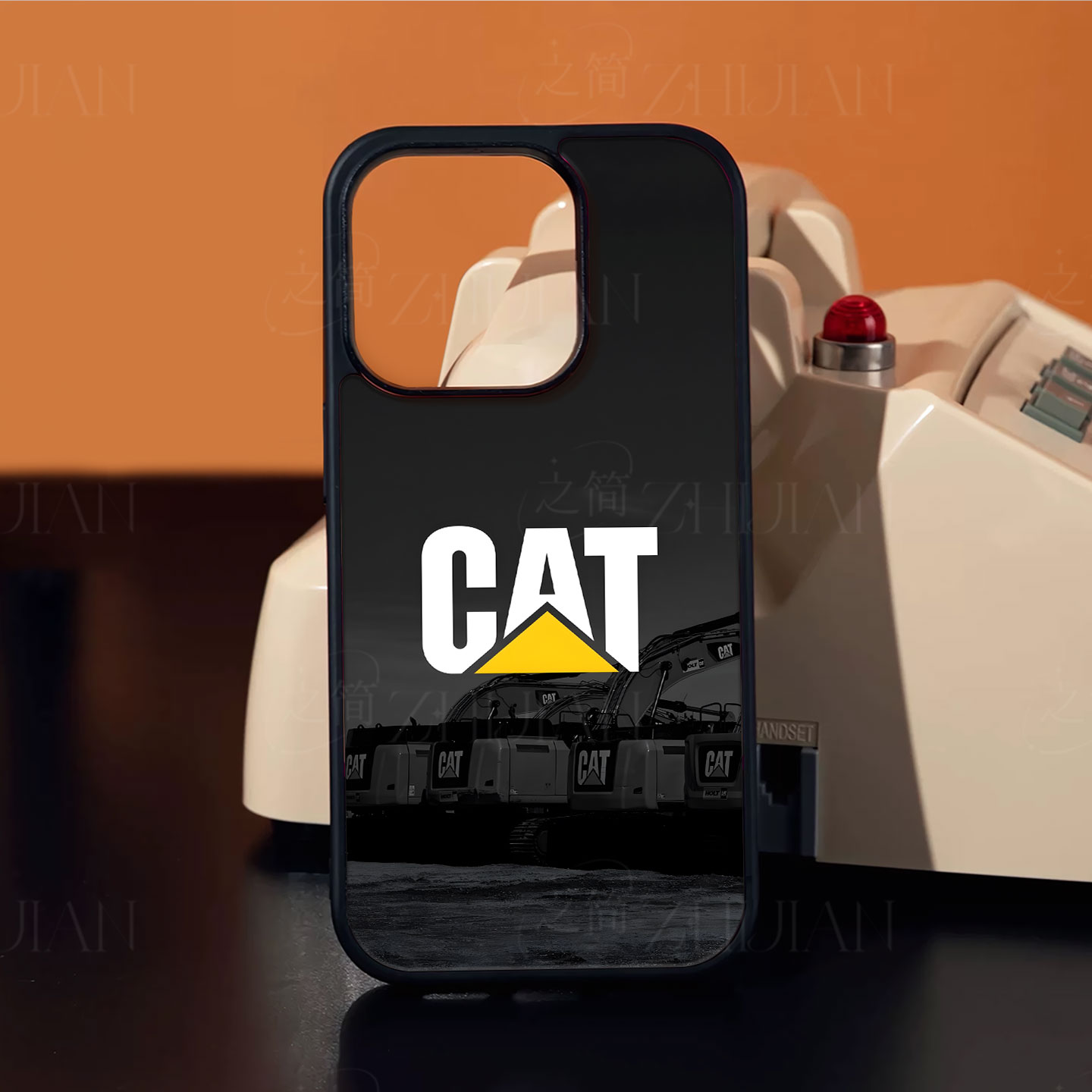 CAT挖掘机磁吸磨砂黑框电镀玻璃手机壳适用苹果iphone17promax华为OPPORENO12PRO红米K90PROMAX1加12荣耀500P
