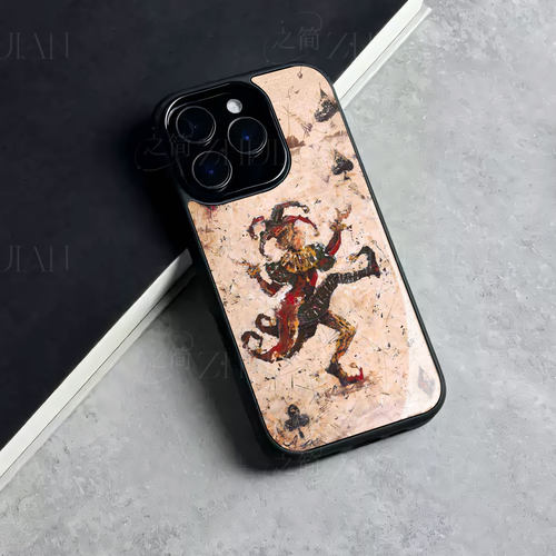 扑克小丑油画磁吸磨砂黑框玻璃手机壳适用苹果iphone17promax华为OPPOA6PROVIVOY500PRO真我GT8PRO一加ACE5Pr