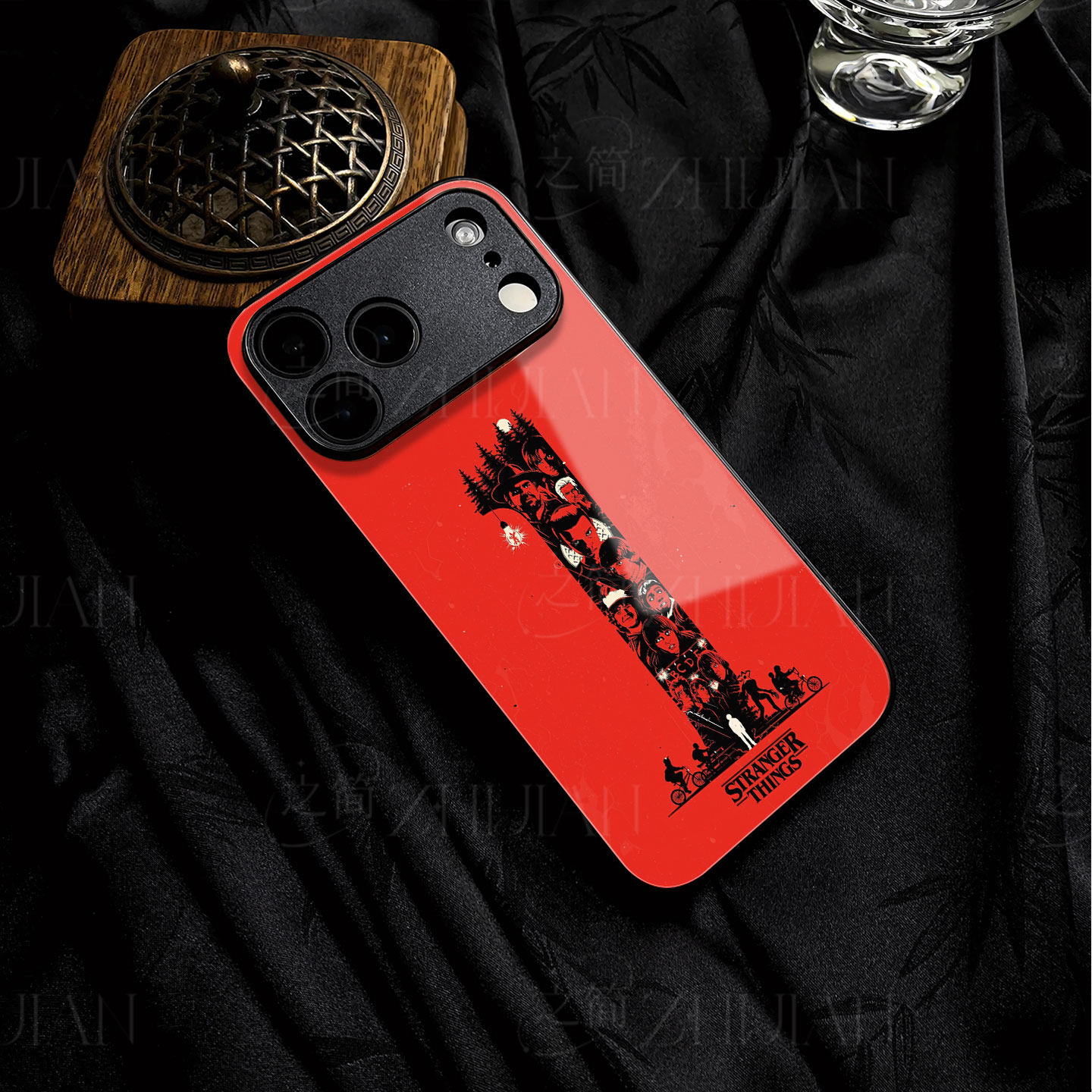 怪奇物语磁吸磨砂黑框玻璃手机壳适用苹果iphone17promax华为小米15至尊真我GT7OPPORENO14PROP70PRO