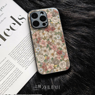 之简ZHIJIAN《花团锦簇》玻璃亮面磨砂手机壳新款小众不撞壳适用苹果17promax荣耀300PROVIVOY300小米17PROMA