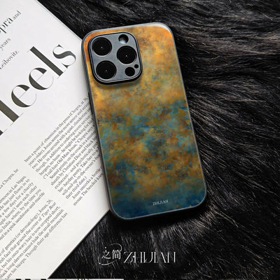 之简ZHIJIAN《金蓝交融》玻璃亮面磨砂手机壳新款小众不撞壳适用苹果17promaxFINDX7ULTRAMATE60PRO+小米15至
