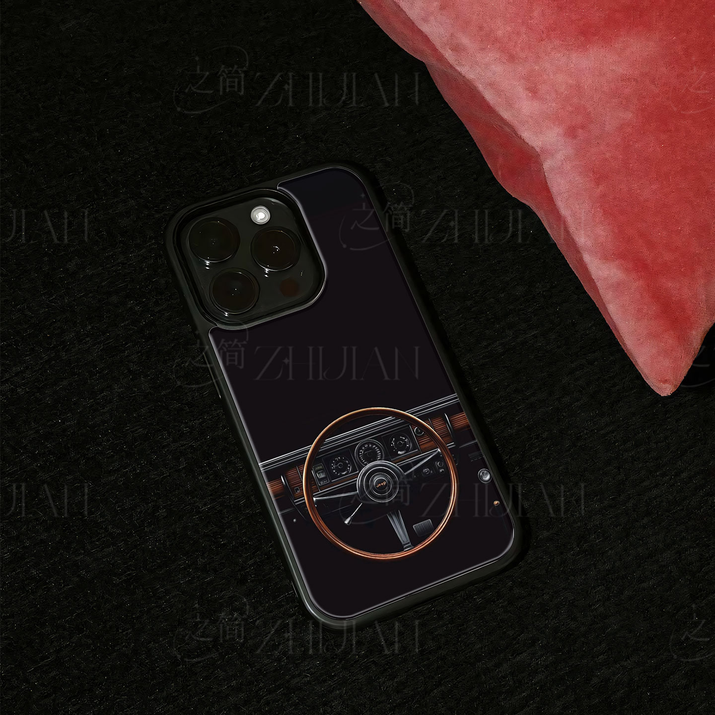 Jeep复古方向盘磁吸磨砂黑框电镀玻璃手机壳适用苹果iphone17promax华为MATE80PROMAX小米17PROMAXVIVOX200PR