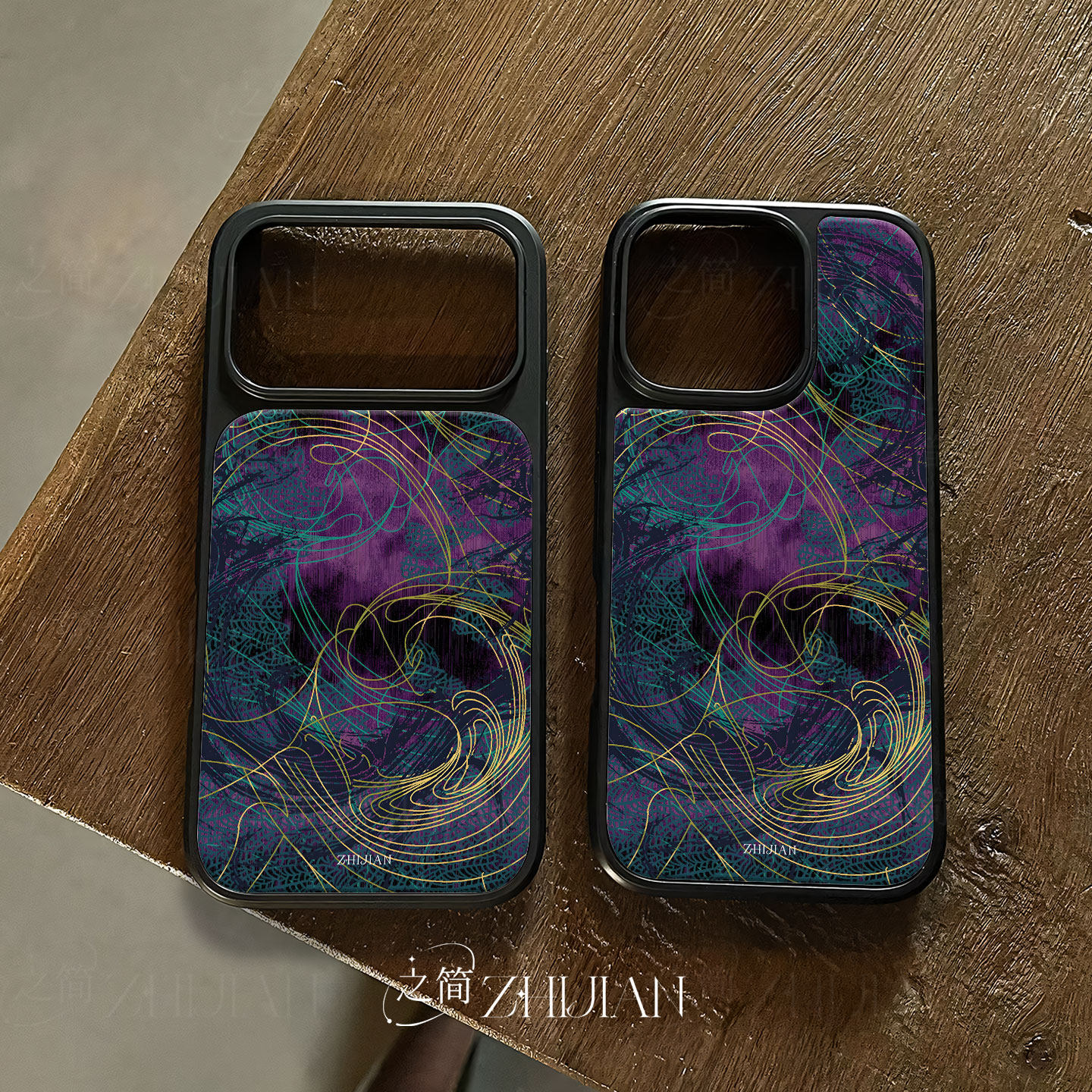 之简ZHIJIAN《炫彩涡旋》电镀玻璃磨砂手机壳新款小众不撞壳适用苹果17promax华为MATE70PROPLUS华为MATE60PR