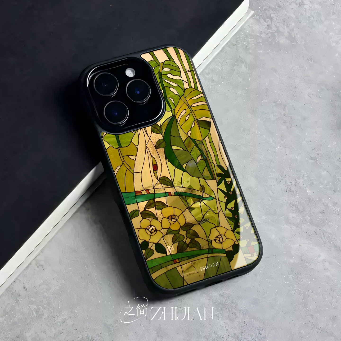 之简ZHIJIAN《琉璃花植》玻璃亮面磨砂手机壳新款小众不撞壳适用苹果17promax三星S25ULTRA小米15SPROVIVOS19
