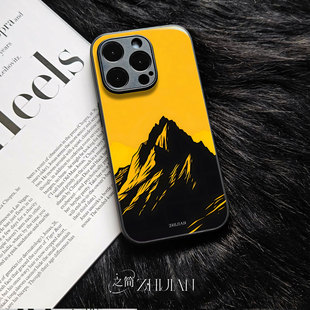 之简ZHIJIAN《金山剪影》玻璃亮面磨砂手机壳新款小众不撞壳适用苹果17promaxVIVOY300PRO红米K60ENOVA12PRO