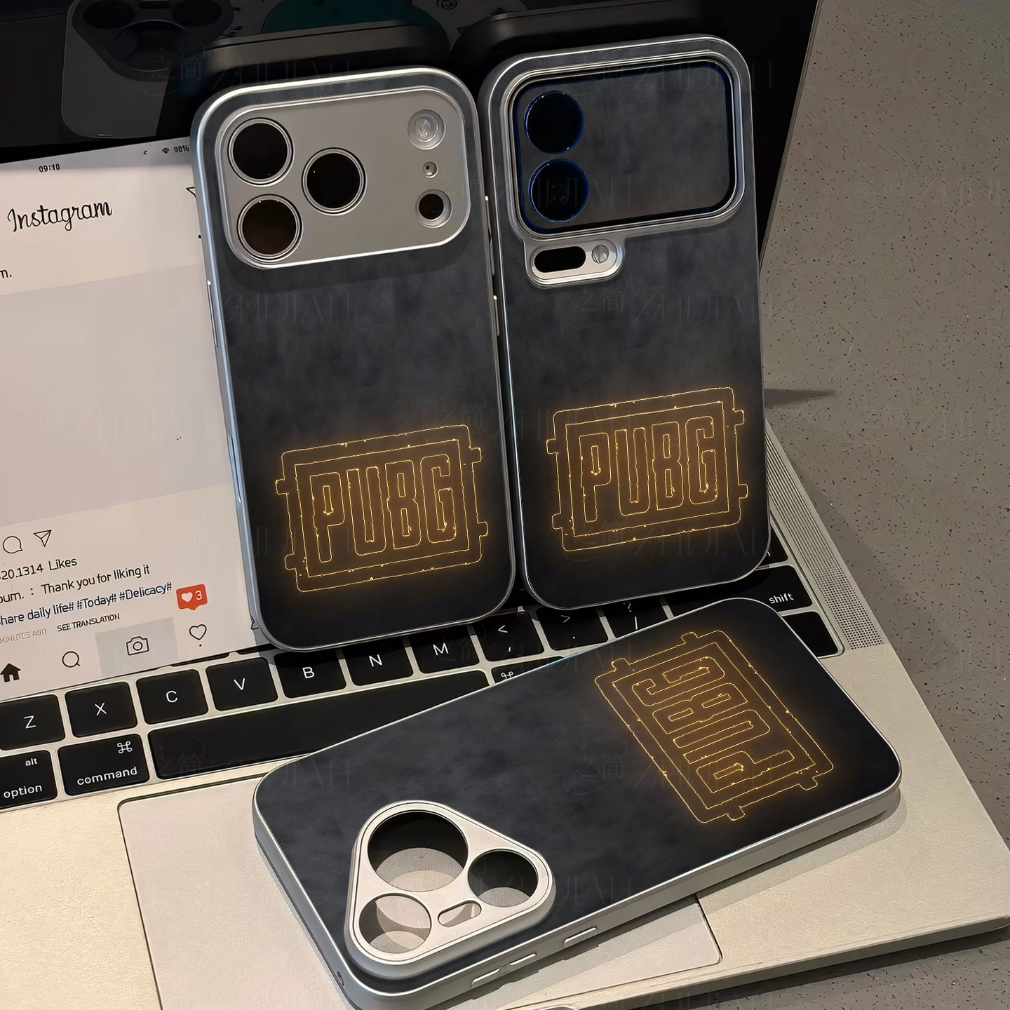 PUBG发光磁吸磨砂黑框电镀玻璃手机壳适用苹果iphone17promax华为NOVA8SEOPPORENO11PRO1