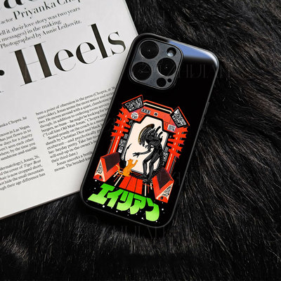 异形与橘猫磁吸磨砂黑框电镀玻璃手机壳适用苹果iphone17promax华为VIVOX100ULTRA荣耀80PRO红米K80至尊版畅