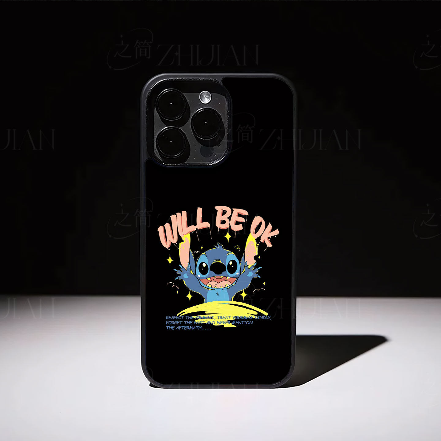 史迪奇励志图磁吸磨砂黑框电镀玻璃手机壳适用苹果iphone17promax华为IQOONEO9VIVOX100ULTRAOPPORENO12PROPU