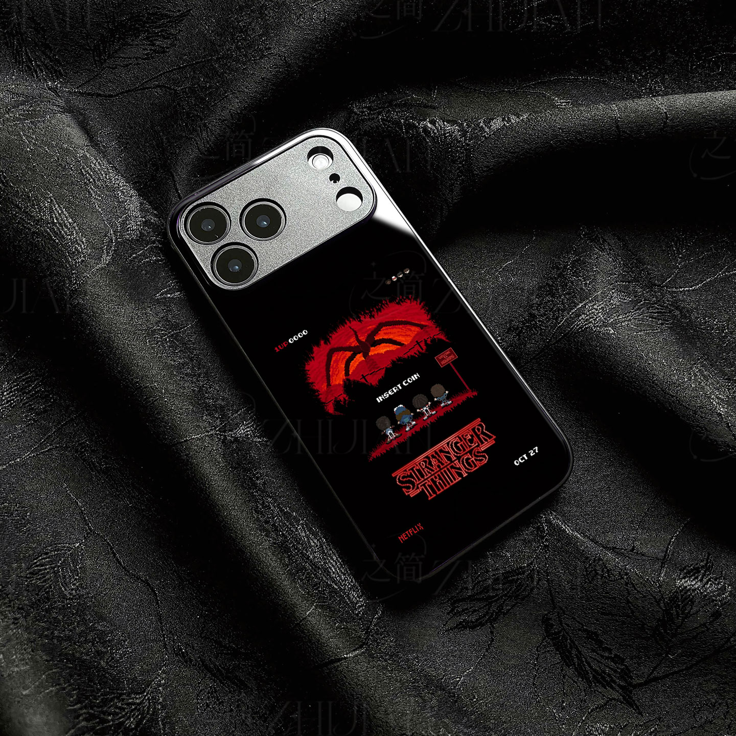 怪奇物语像素磁吸磨砂黑框电镀玻璃手机壳适用苹果iphone17promax华为OPPOFINDX8SOPPOFINDX5PRO小米14ULTRA