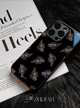 之简ZHIJIAN《彩蝶繁花》玻璃亮面磨砂手机壳新款小众不撞壳适用苹果17promaxIQOO15VIVOY300TNOVA13PROP80PR