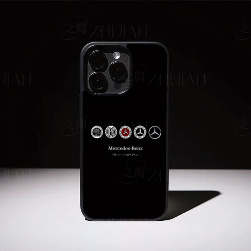 奔驰历代车标磁吸磨砂黑框电镀玻璃手机壳适用苹果iphone17promax华为IQOOZ9X荣耀80PRONOVA10SEPURA90PROMAX