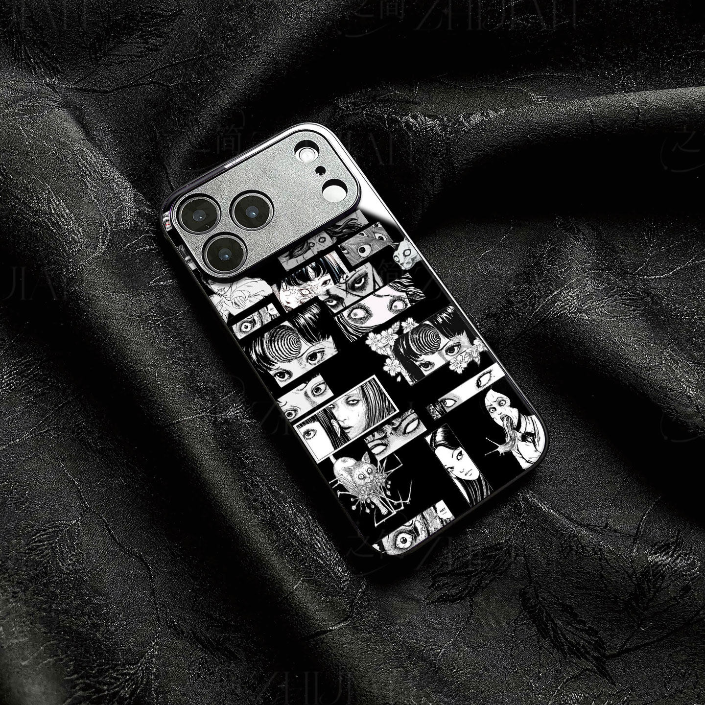 伊藤润二拼贴磁吸磨砂黑框电镀玻璃手机壳适用苹果iphone17promax华为1加12VIVOX200SVIVOX90PROPLUSOPPORENO