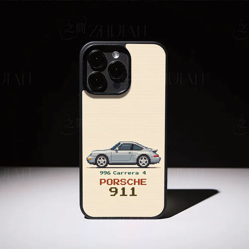像素保时捷911磁吸磨砂黑框电镀玻璃手机壳适用苹果iphone17promax华为P40PROOPPORENO10PROPLUSNOVA9SE红米K