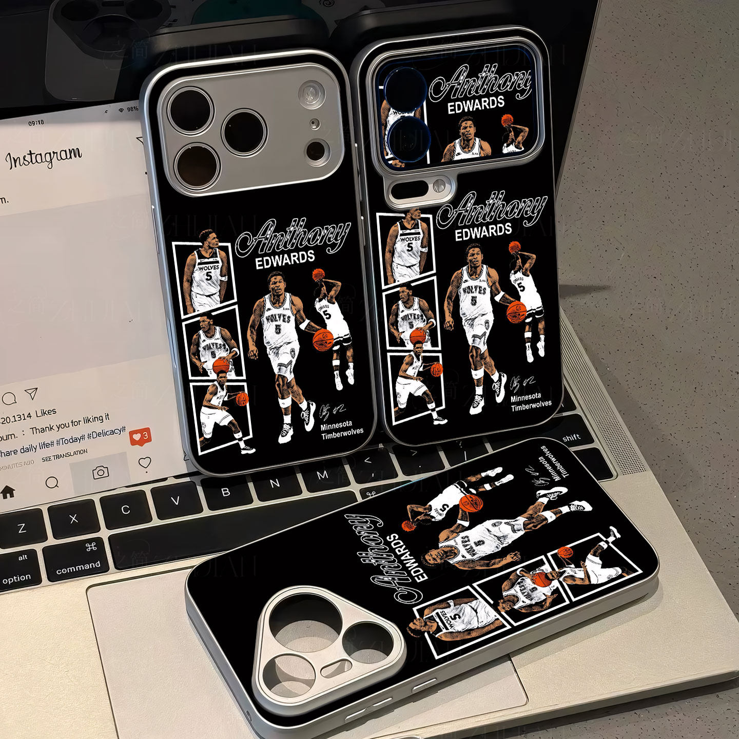爱德华兹篮球磁吸磨砂黑框电镀玻璃手机壳适用苹果iphone17promax华为PLus16/15/141加ACE5至尊版红米K70PRO