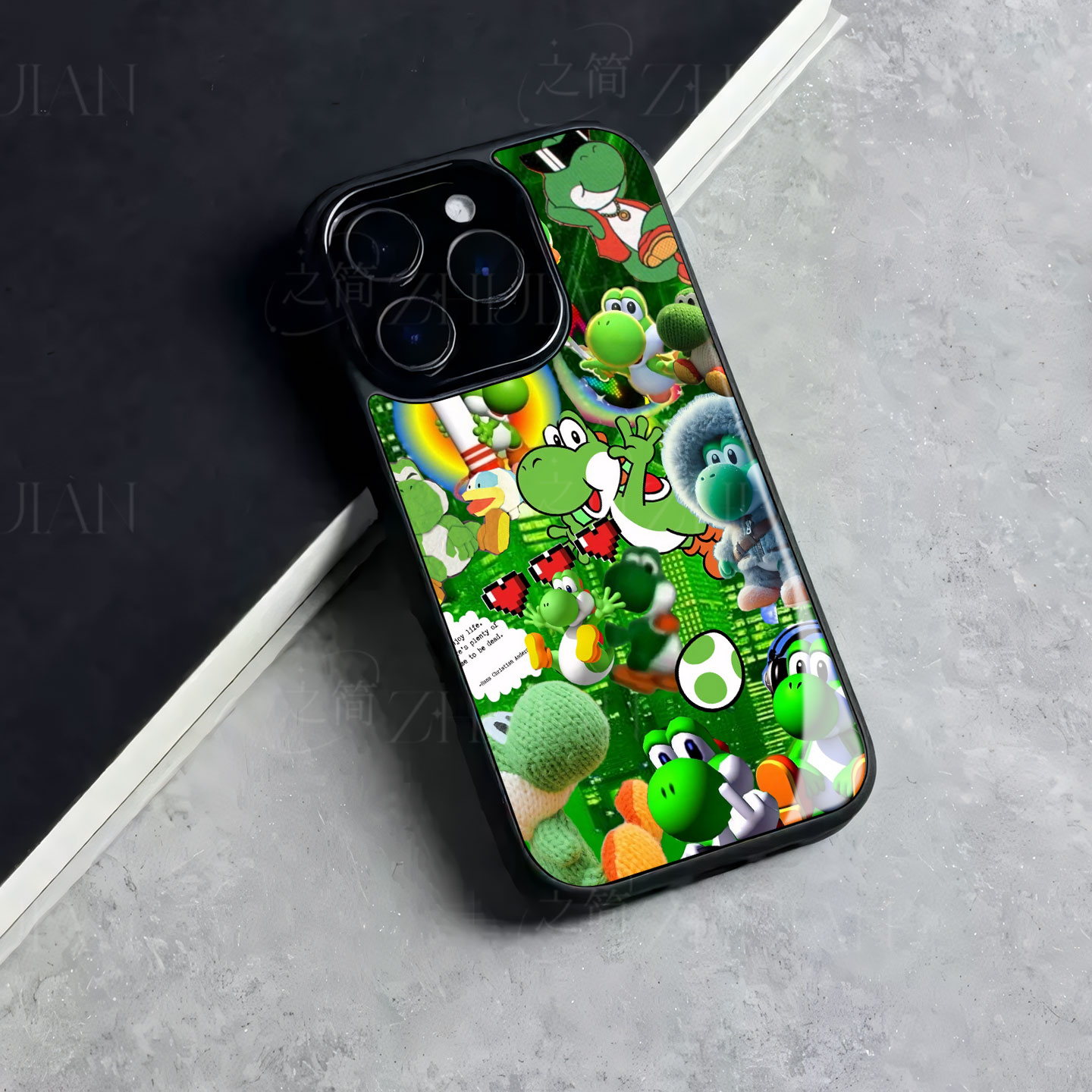 耀西拼贴磁吸磨砂黑框电镀玻璃手机壳适用苹果iphone17promax华为OPPORENO11PRO红米K60至尊版畅享90PROMAX荣