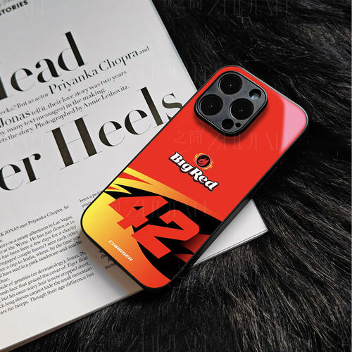 42号大红赛车磁吸磨砂黑框电镀玻璃手机壳适用苹果iphone17promax华为OPPOFINDX9ULTRAOPPOFINDX8PRO1加ACE5