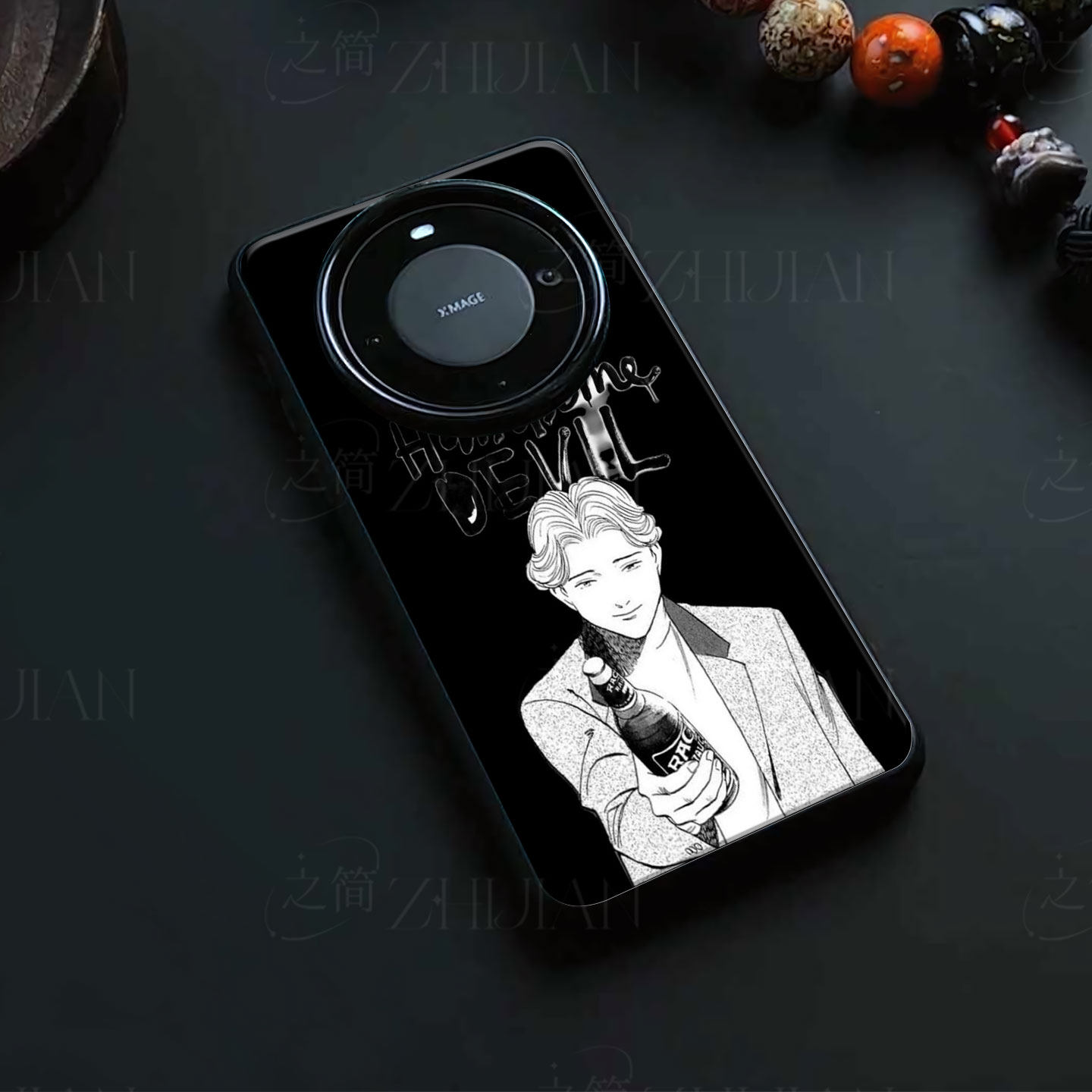 帅气恶魔漫画磁吸磨砂黑框电镀玻璃手机壳适用苹果iphone17promax华为NOVA12PROMATE70AIROPPORENO15CP40PROP