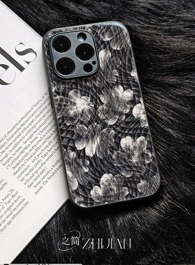 之简ZHIJIAN《线描花簇》玻璃亮面磨砂手机壳新款小众不撞壳适用苹果17promaxIQOOZ8X小米14至尊OPPOA5PRO