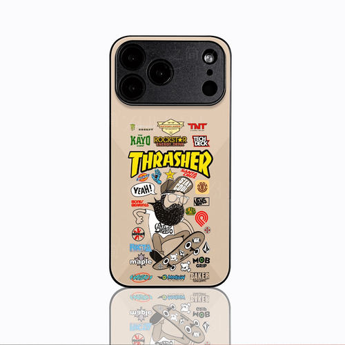 Thrasher滑板磁吸磨砂黑框电镀玻璃手机壳适用苹果iphone17promax华为荣耀X50I荣耀60SEVIVOY500PRO红米K70PR