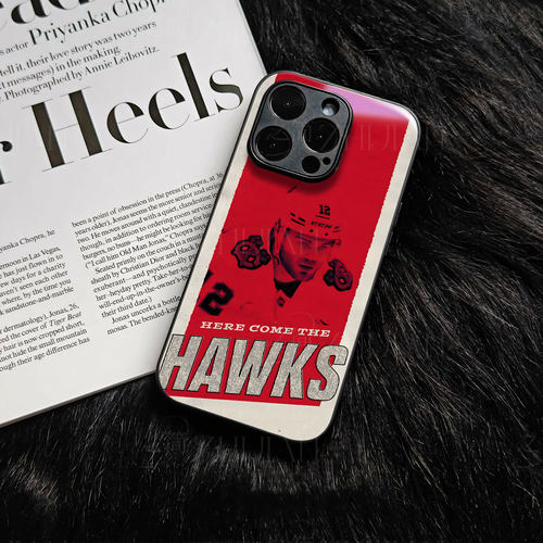 冰球HAWKS选手磁吸磨砂黑框电镀玻璃手机壳适用苹果iphone17promax华为IQOO15NOVA8PROP40PROPLUSMATE70AIR