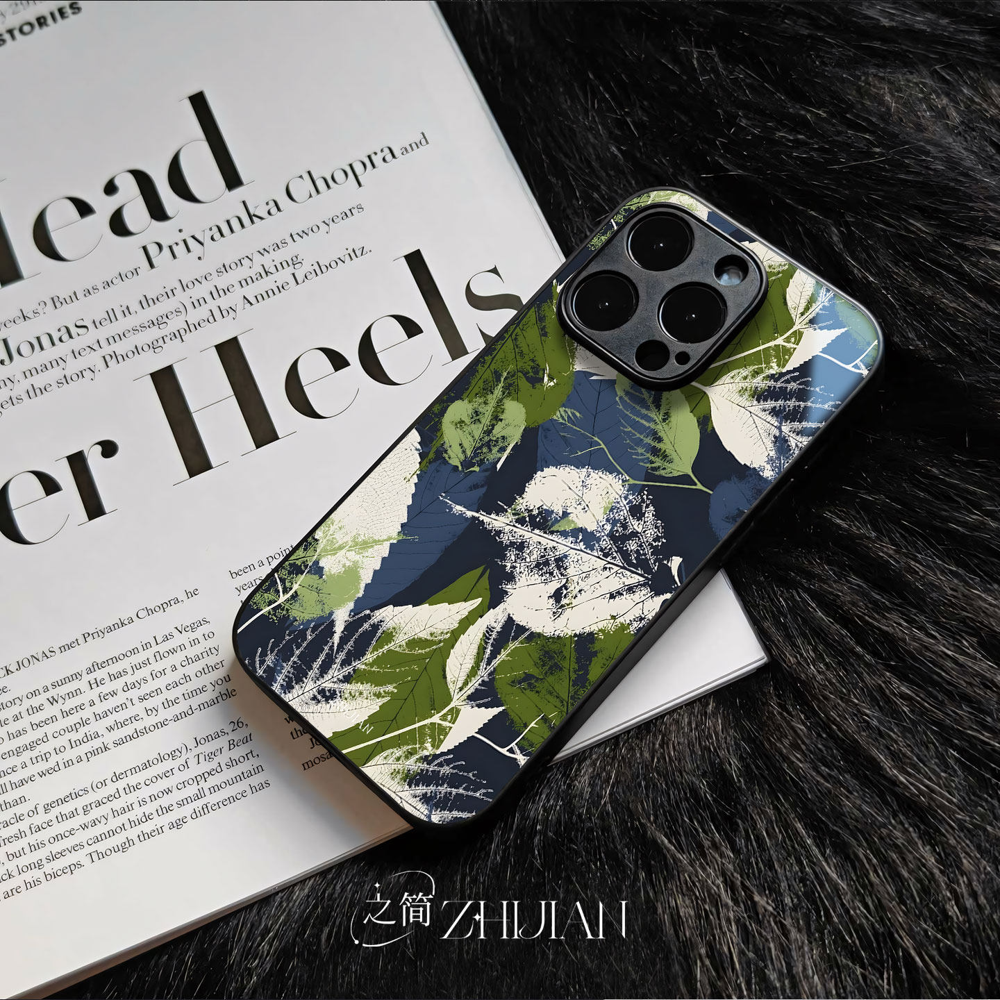 之简ZHIJIAN《叶色斑斓》玻璃亮面磨砂手机壳新款小众不撞壳适用苹果17promax红米K60E荣耀400PRO1加15三星S2