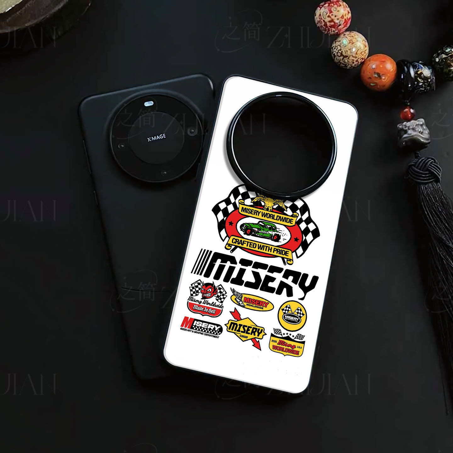 复古赛车贴纸磁吸磨砂黑框电镀玻璃手机壳适用苹果iphone17promax华为MATE60PROVIVOS19PRONOVA8SEPURA80PRO
