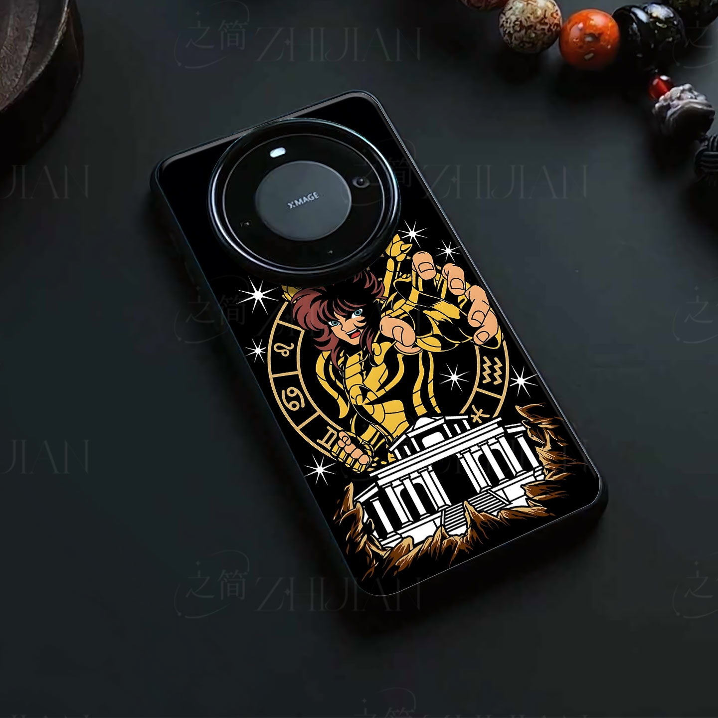 黄金圣斗士磁吸磨砂黑框电镀玻璃手机壳适用苹果iphone17promax华为小米CIVI5PRO小米CIVI3IQOOZ11TURBOOPPOF