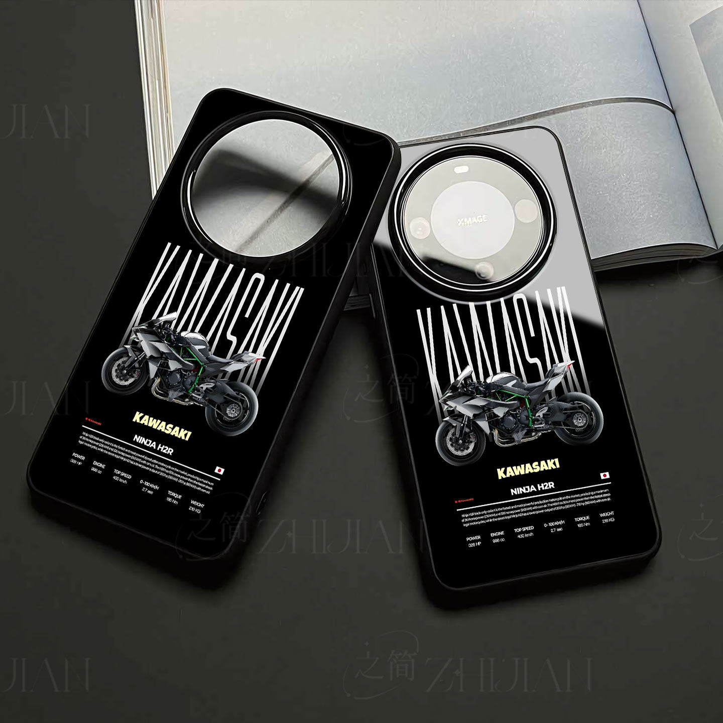 川崎H2R摩托磁吸磨砂黑框电镀玻璃手机壳适用苹果iphone17promax华为1加TURBO6红米K70至尊版PROMAX11/12/小