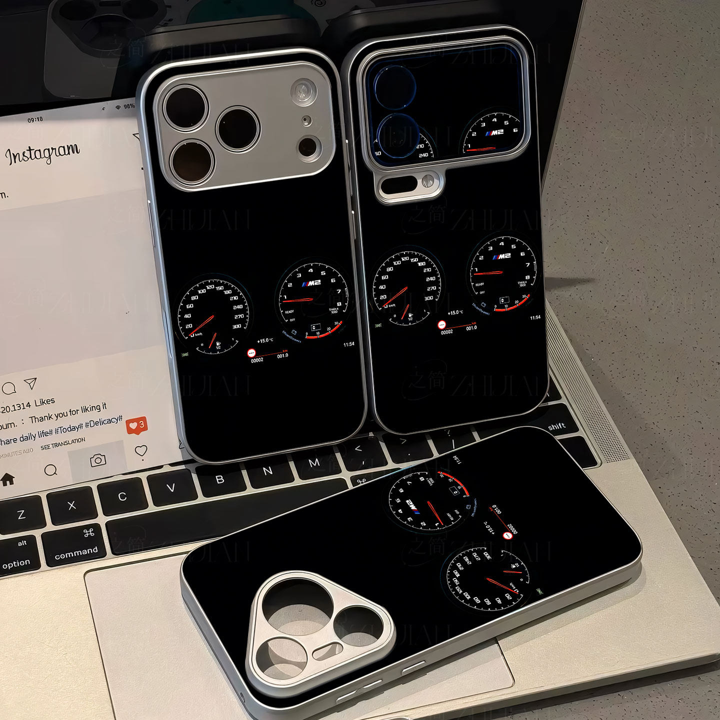 宝马M2仪表盘磁吸磨砂黑框电镀玻璃手机壳适用苹果iphone17promax华为小米15PROOPPORENO14PROVIVOS50PROMINI