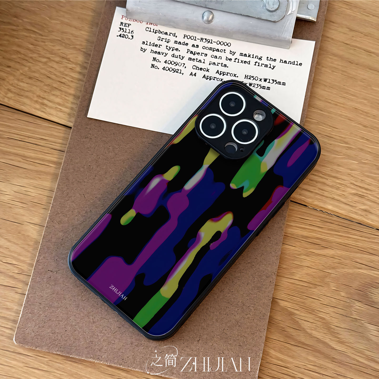 之简ZHIJIAN《炫彩流淌》玻璃亮面磨砂手机壳新款小众不撞壳适用苹果17promaxNOVA14PRO小米MIX4红米NOTE15PR