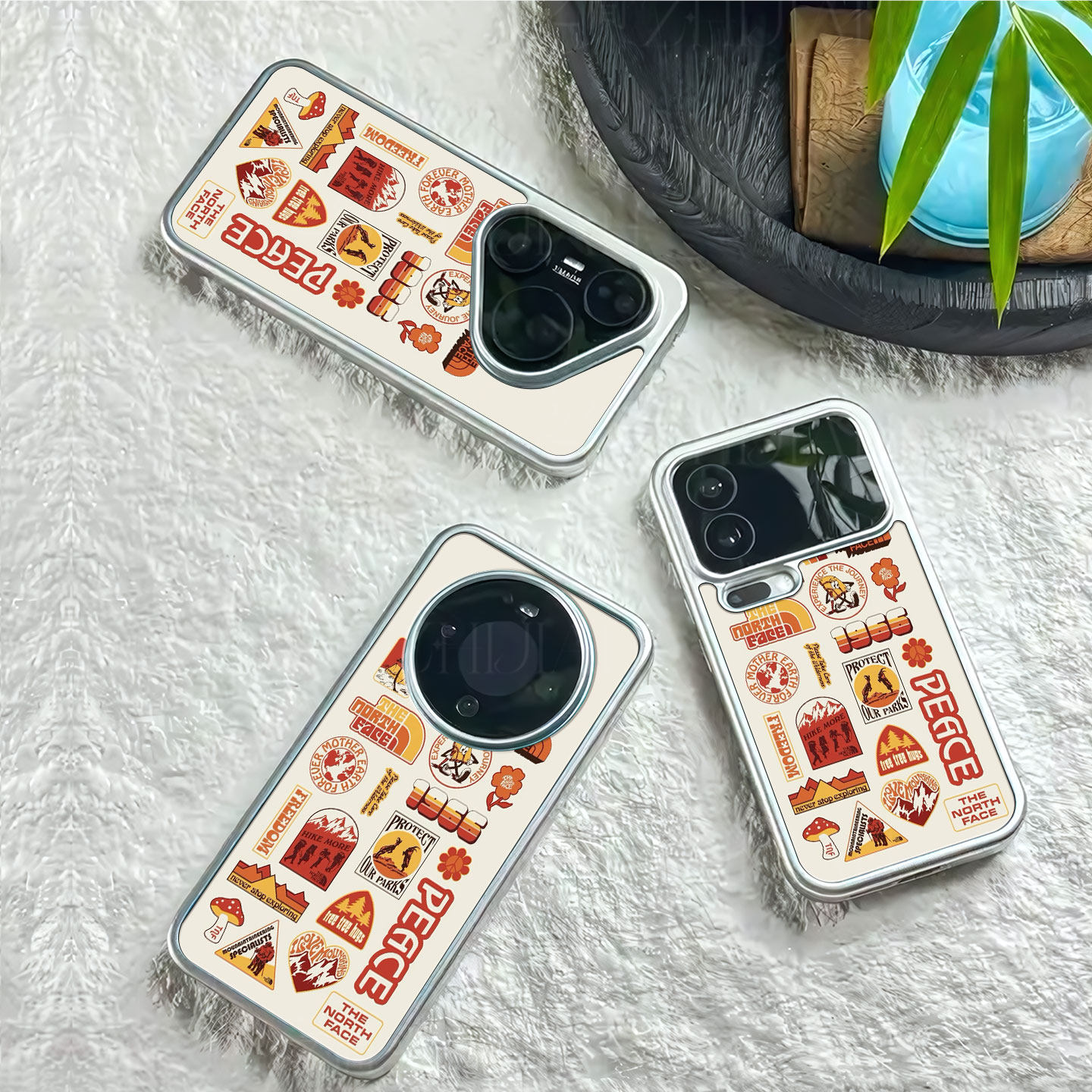 北面复古贴纸磁吸磨砂黑框电镀玻璃手机壳适用苹果iphone17promax华为荣耀60SEVIVOX80PRONOVA12ULTRA小米17P