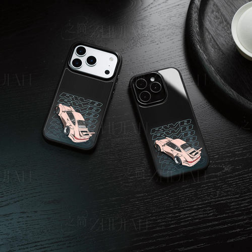 粉改保时捷磁吸磨砂黑框电镀玻璃手机壳适用苹果iphone17promax华为NOVA9SE红米K90PROMAXOPPORENO7PROVIVOS1