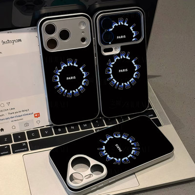 卡尔拉格斐标磁吸磨砂黑框电镀玻璃手机壳适用苹果iphone17promax华为NOVA7PRONOVA7SE小米14ULTRAPLus16/15/