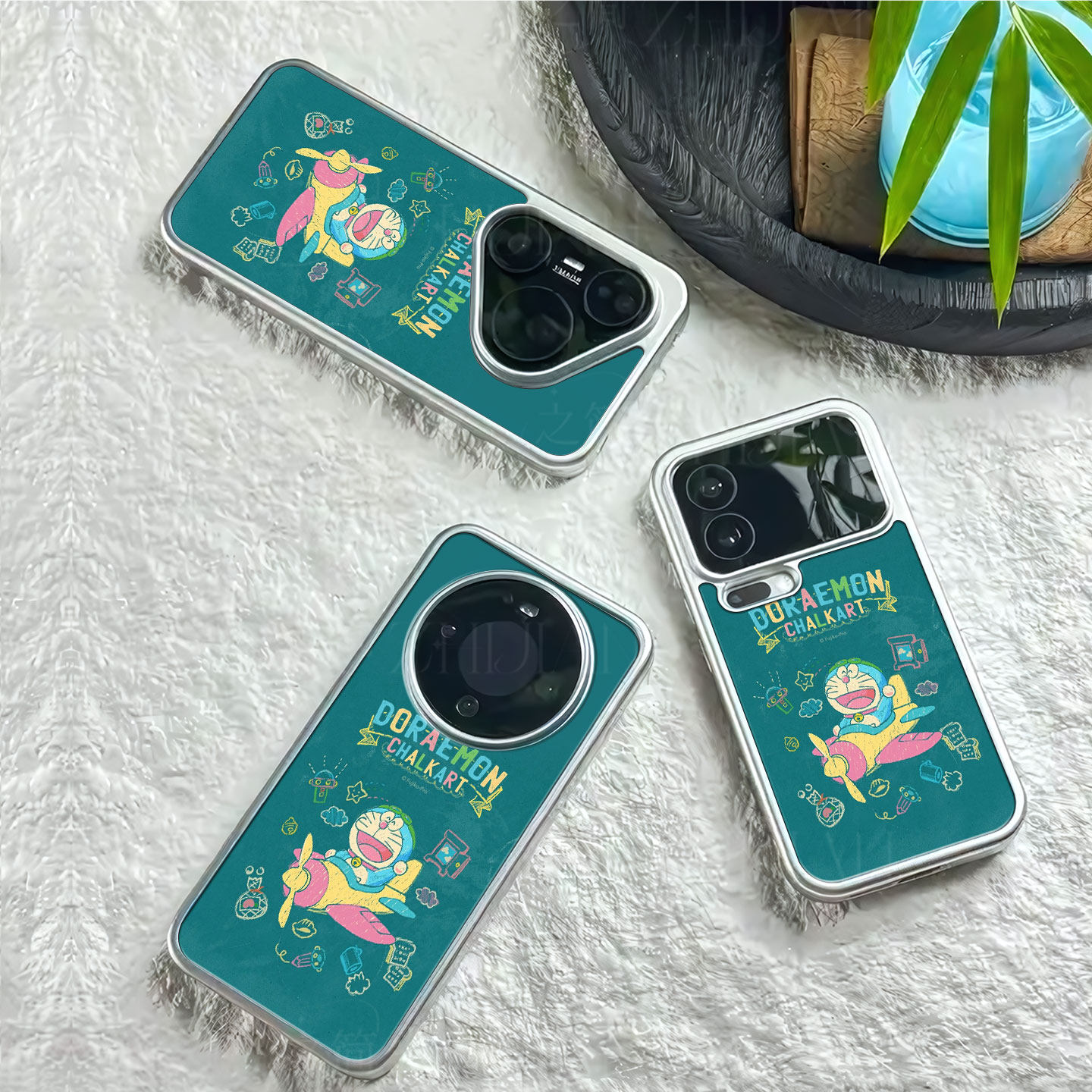 机器猫开飞机磁吸磨砂黑框电镀玻璃手机壳适用苹果iphone17promax华为荣耀60PRO畅享90PROMAX红米NOTE15PROPL