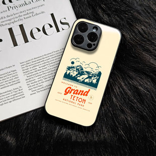 大提顿公园标磁吸磨砂黑框玻璃手机壳适用苹果iphone17promax华为VIVOY500PRONOVA14PROVIVOS50PROMINI麦芒40
