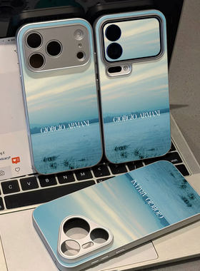 阿玛尼湖景磁吸磨砂黑框电镀玻璃手机壳适用苹果iphone17promax华为1加ACE6至尊版红米K60至尊版小米17ULTRA1