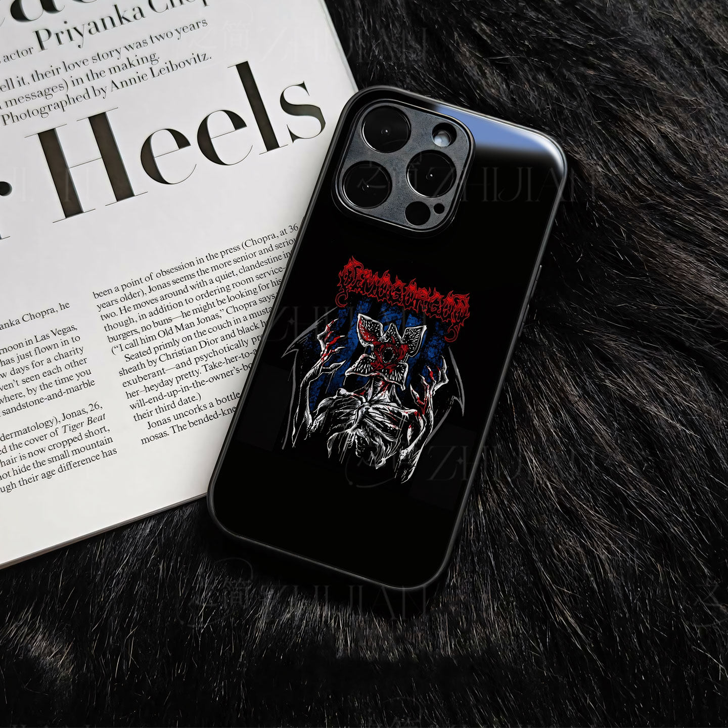 怪奇物语恶魔磁吸磨砂黑框玻璃手机壳适用苹果iphone17promax华为NOVA14至尊VIVOY300PROIQOO15麦芒40