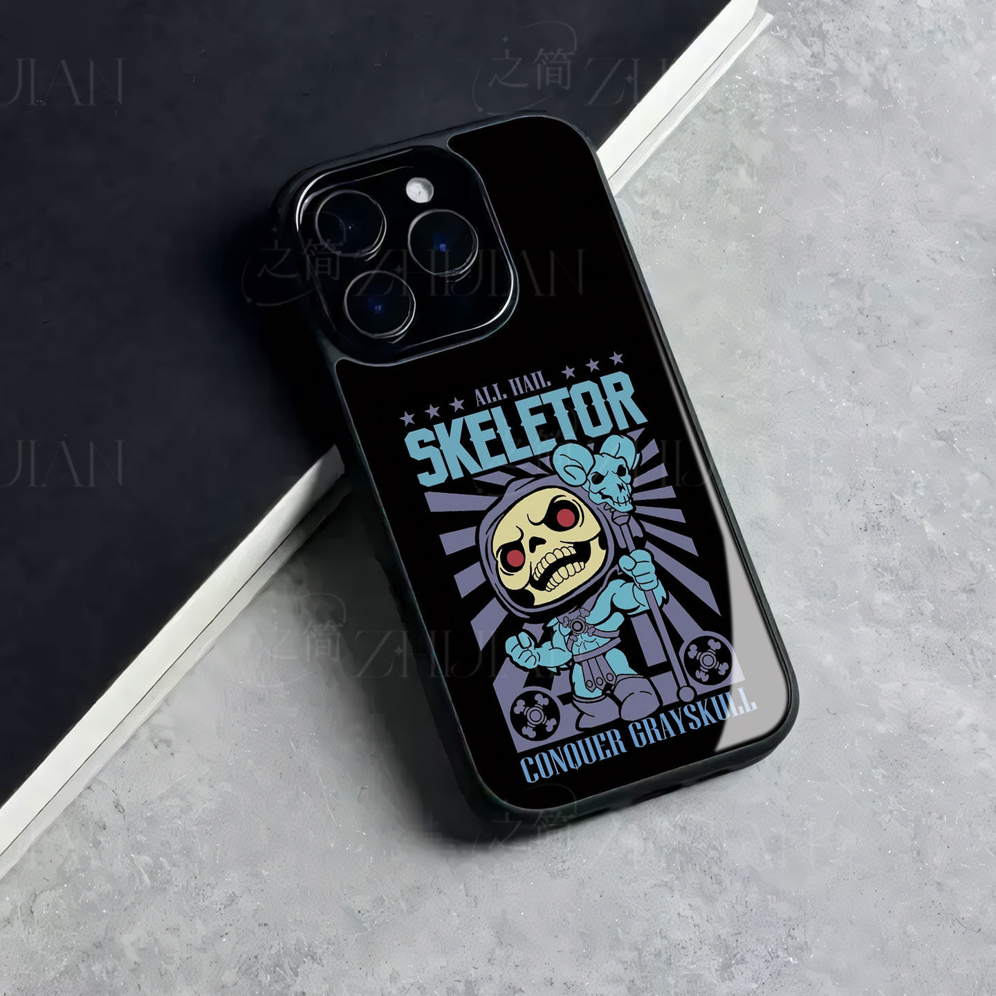 Q版骷髅王磁吸磨砂黑框玻璃手机壳适用苹果iphone17promax华为一加ACE5至尊版mate80pro红米K90PROMAX红米TUR