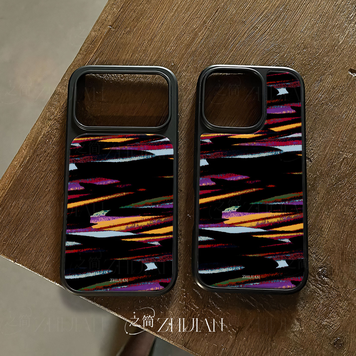 之简ZHIJIAN《斑斓条纹》电镀玻璃磨砂手机壳新款小众不撞壳适用苹果17promax华为P60PRO华为PURA80PROPLUS华
