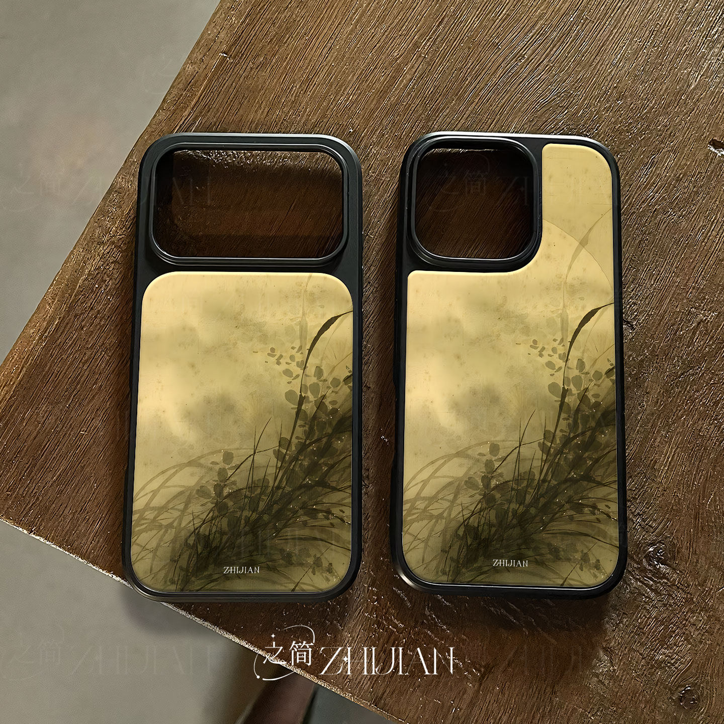 之简ZHIJIAN《月下草影》电镀玻璃磨砂手机壳新款小众不撞壳适用苹果17promax华为PURA70PROPLUS华为MATE60PR