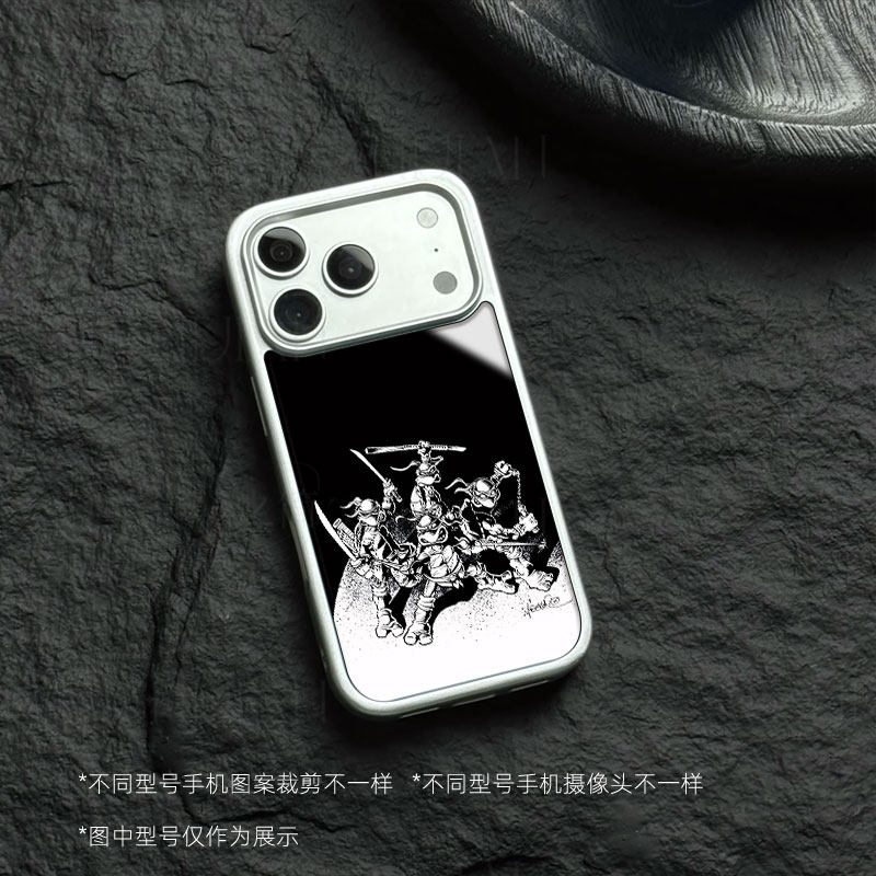 忍者神龟手绘磁吸磨砂黑框电镀玻璃手机壳适用苹果iphone17promax华为红米NOTE14PROPLUS1加ACE5至尊版IQOO15