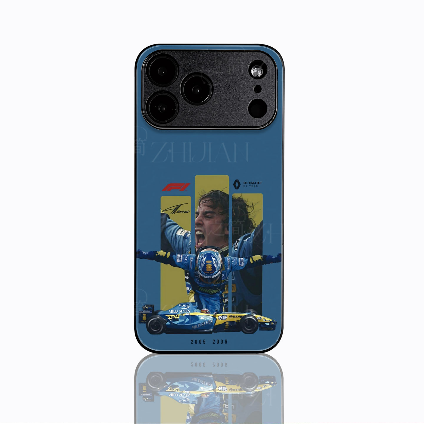雷诺阿隆索F1磁吸磨砂黑框电镀玻璃手机壳适用苹果iphone17promax华为VIVOS16EIQOONEO8荣耀X70I红米K70至尊