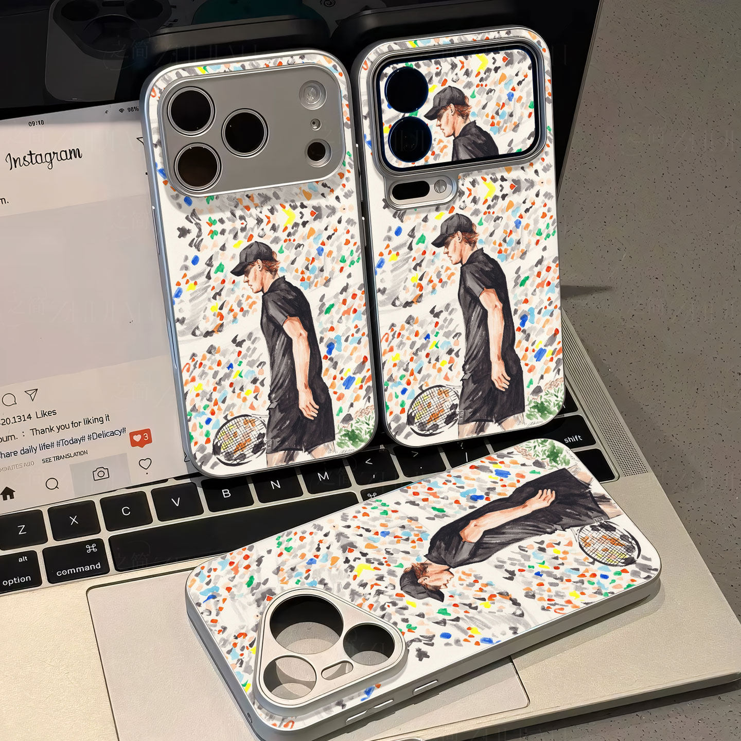 网球辛纳水彩磁吸磨砂黑框电镀玻璃手机壳适用苹果iphone17promax华为荣耀MAGIC8PRO荣耀MAGIC6PRO1加ACE5至