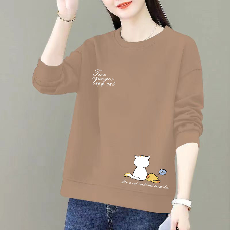 100%纯棉长袖t恤打底衫女春秋新款洋气百搭宽松显瘦遮肉印花上衣,女装/女士精品,T恤,淘宝优惠券,粉丝福利购,淘宝优惠卷