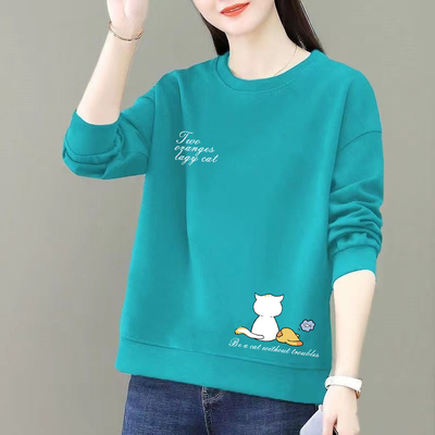 纯棉圆领卫衣女2025春秋新款韩版宽松显瘦百搭洋气印花长袖上衣